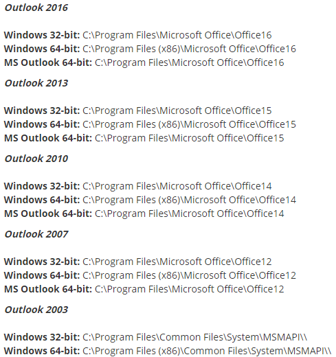 location of Outlook file